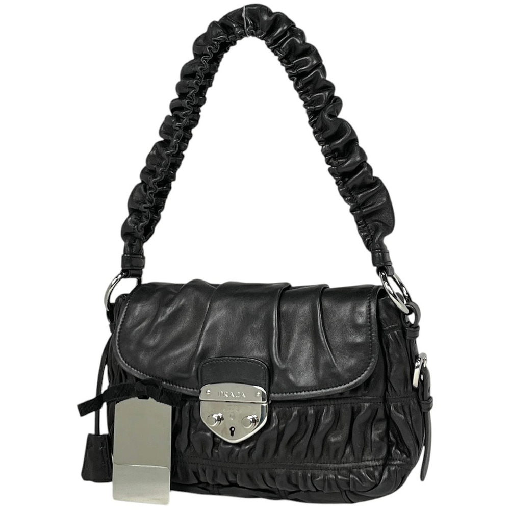 Prada Shoulder Bag Gathered Leather Nero Black